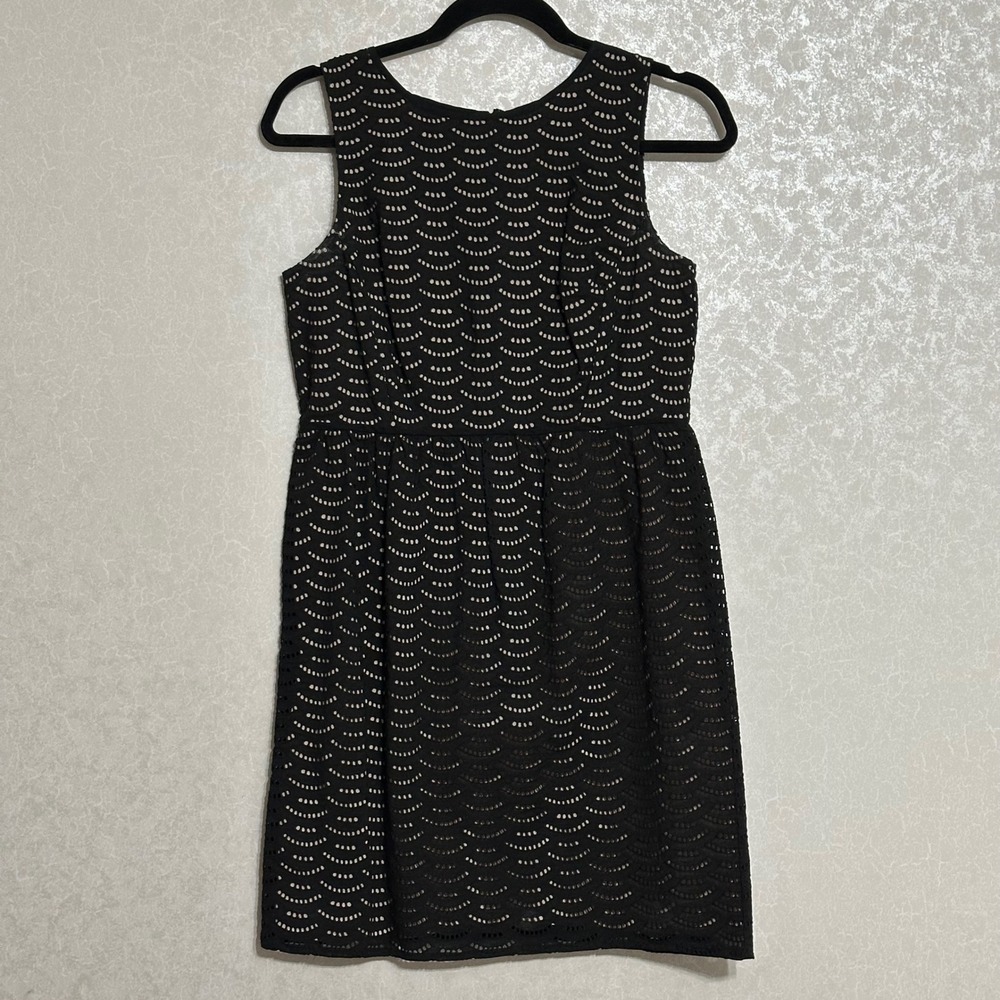 Ann Taylor‎ Loft Eyelet Lace Scalloped Sleeveless Shift Dress Cotton Black 4P